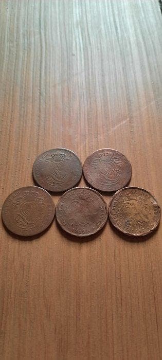België. Leopold II, Leopold III. 2 Cents 1870/1919, Lot de 5, Postzegels en Munten, Munten | Nederland