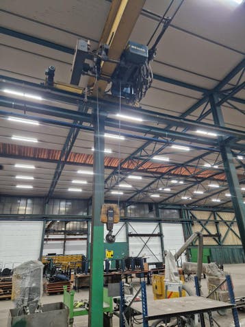 2x Demag enkelligger bovenloopkraan ± 18.100mm x 6.3t, Ophalen, Gebruikt