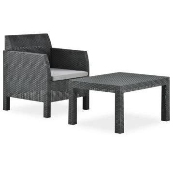 vidaXL 2-delige Loungeset met kussen PP rattan, Tuin en Terras, Verzenden, Nieuw, Loungeset