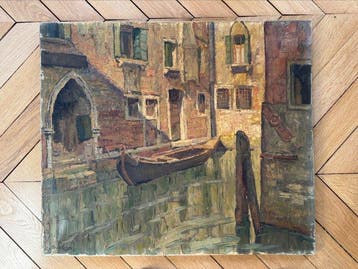 Paul Scortesco (1895-1976) - Gondole dans un canal à Venise