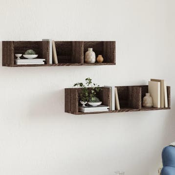 vidaXL Wandkasten 2 st 75x18x16,5 cm bewerkt hout bruin, Verzenden, Nieuw