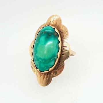 Ring - 14 karaat Geel goud Turquoise, Handtassen en Accessoires, Nieuw