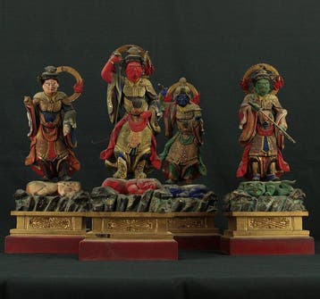 Shitenno  (Four Heavenly Kings) 34.8cm Wood Carving