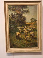 Piet in t Hout Jr. (1879-1965) - Schapen met herder op de, Antiquités & Art