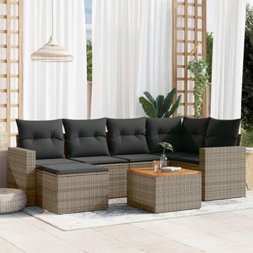 vidaXL 7-delige Loungeset met kussens poly rattan grijs, Verzenden, Loungeset