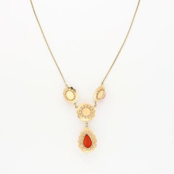 Collier - 14 carats Or jaune Corail rouge
