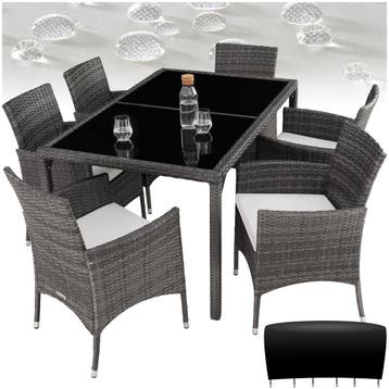 Wicker zitgroep Porto 6+1 met beschermhoes - grijs/wit, Verzenden