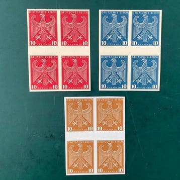 Duitse Rijk 1924 - Bewijzen: Eagle in blok van 4 met, Gestempeld