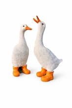 Beeld, funny goose with boots orange - 32 cm - polyresin