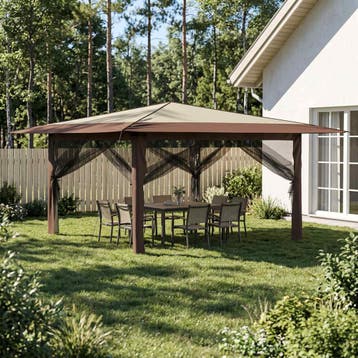 vidaXL Gazebo met 4 Zijwanden 4 x 4 m Crème en bruin, Verzenden