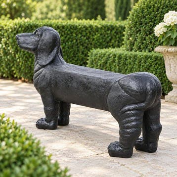 Tuinbank - decoratieve zwarte tuinbank / hondensculptuur -
