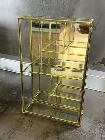 Vitrinekast - Glas, messing en spiegel