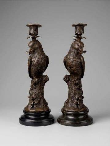 Candélabre (2) - Bronze, Marbre - Ensemble de porte-bougies, Antiquités & Art
