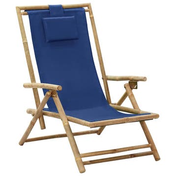 vidaXL Verstelbare klapstoel in marineblauw van bamboe en, Tuin en Terras, Verzenden, Nieuw