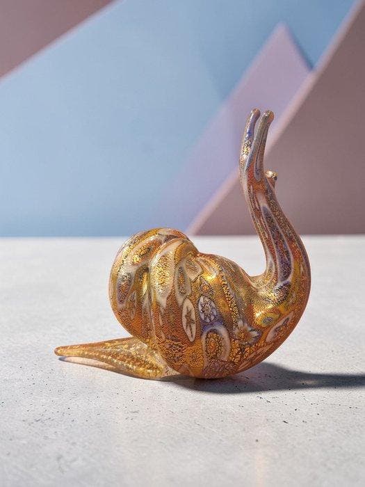 Livio campanella - Beeldje - Lumaca in vetro Murrino e oro, Antiquités & Art, Antiquités | Verre & Cristal