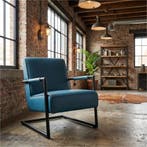 Leren fauteuil Lodge - Hermes Turquoise (blauw), Industrieel, Modern, Scandinavisch, Nieuw, Ophalen of Verzenden, 50 tot 75 cm