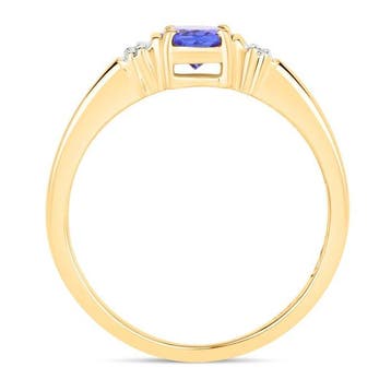 Ring - 18 karaat Geel goud - 0.79ct. tw. Tanzaniet - Diamant, Nieuw