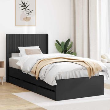 vidaXL Bedframe met opbergruimte en hoofdbord Zwart 90 x 200, Verzenden, Nieuw