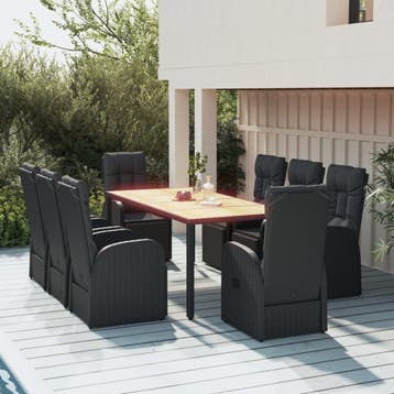 vidaXL 9-delige Tuinset poly rattan en massief acaciahout, Verzenden, Nieuw, Tuinset