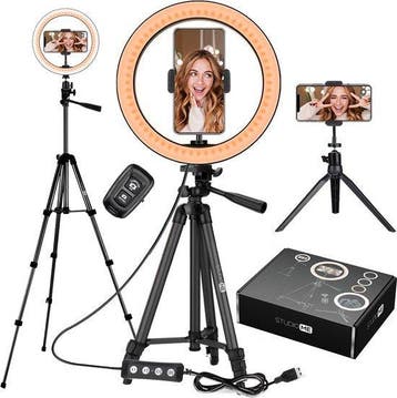 2dekans | Studio ME Ringlamp met Statief 10 inch - Zwart -, Ophalen of Verzenden, Nieuw