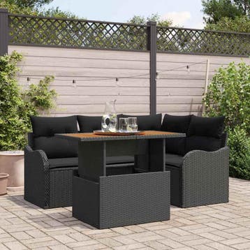 vidaXL Tuinbank Set 5 st Zwart Poly rattan, Verzenden, Nieuw