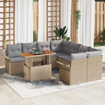 vidaXL Tuinbank Set 9 st Beige Poly rattan, Verzenden, Nieuw