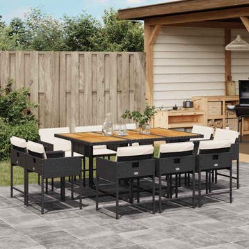 vidaXL 11-delige Tuinset met kussens poly rattan zwart, Verzenden, Tuinset