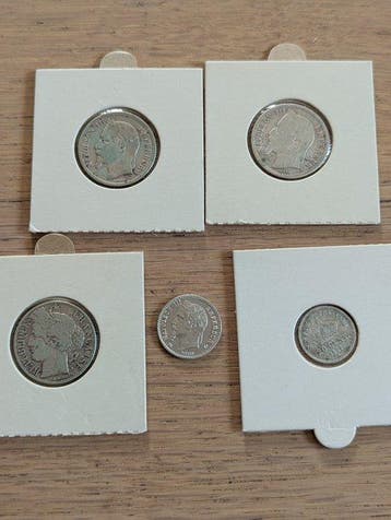 Frankrijk. Lot de 5 monnaies en argent, 1866/1895 (Zonder