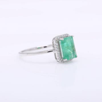 Zonder minimumprijs - Ring Platina - 1.66ct. tw. Smaragd -, Handtassen en Accessoires, Ringen, Nieuw