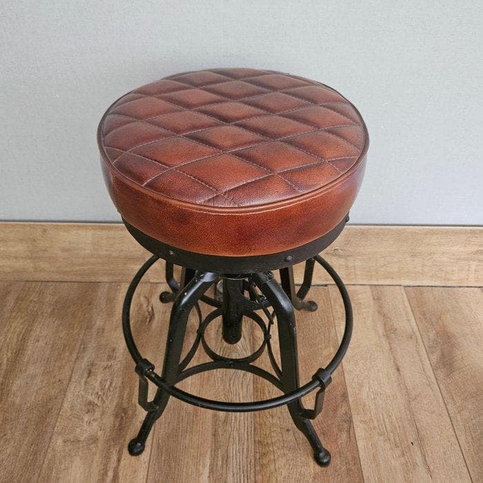 Kruk - In hoogte verstelbaar - Leder, IJzer, Antiek en Kunst, Kunst | Designobjecten