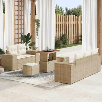 vidaXL Tuinbank Set 8 pcs Beige poly rattan, Verzenden, Nieuw