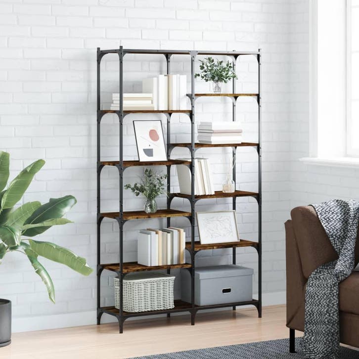 vidaXL Boekenrek 100x32x170 cm bewerkt hout en ijzer gerookt, Maison & Meubles, Armoires | Bibliothèques, Envoi