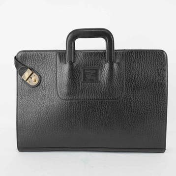 Burberrys - Vintage Black Leather Briefcase Business Bag, Nieuw