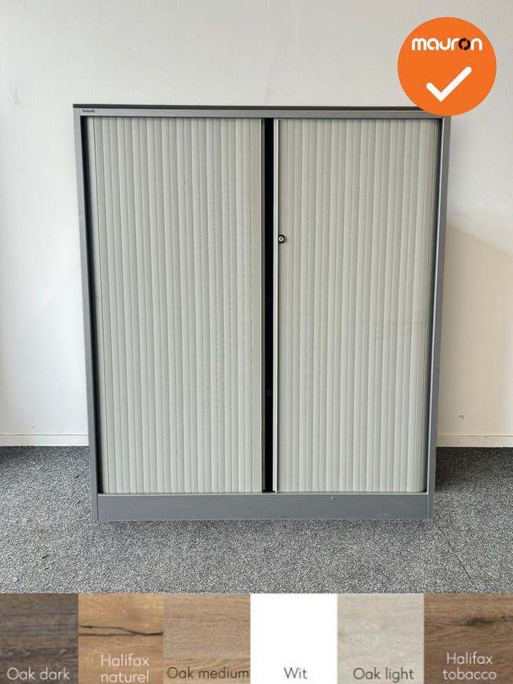 Roldeurkast - Ahrend - 144x120x45cm - Zilvergrijs met wit be, Articles professionnels, Aménagement de Bureau & Magasin | Mobilier de bureau & Aménagement