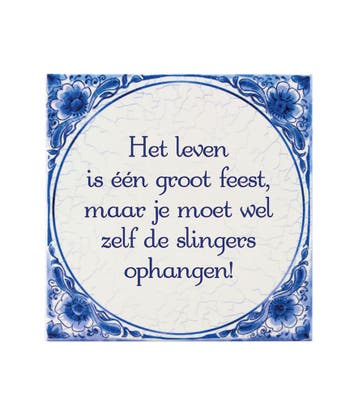 Delfts Blauw Tegel Leven Is Feest 14,5cm, Verzenden