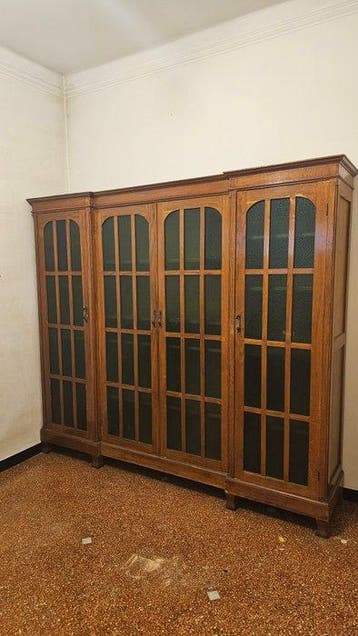 Bibliothèque - Bois - Noix massif avec vitres