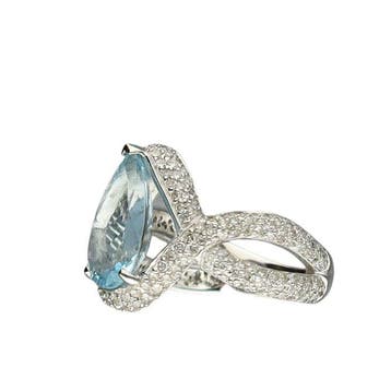 Ring - 18 karaat Witgoud Diamant (Natuurlijk) - Topaas