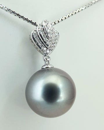 Hanger - 18 karaat Witgoud Parel - Diamant - Zilveren