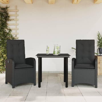 vidaXL 3-delige Tuinset met kussens poly rattan zwart, Verzenden, Nieuw, Tuinset