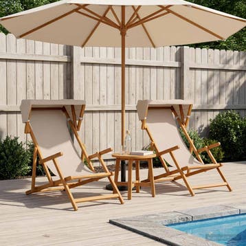 vidaXL Ligstoel 2 pcs 3 Positie massief eucalyptushout Beige, Verzenden