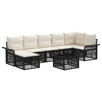 vidaXL Tuinbank Set 8 pcs Zwart poly rattan, Tuin en Terras, Verzenden, Nieuw