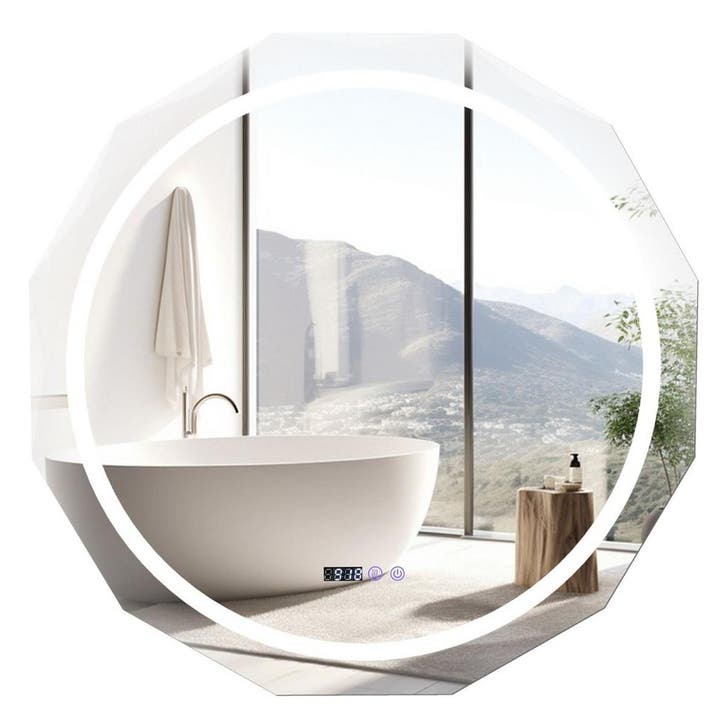 2dekans | Coast LED-Badkamerspiegel 76x76 cm Zilver/Wit met, Huis en Inrichting, Woonaccessoires | Spiegels, Ophalen of Verzenden