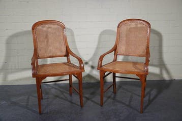 Fauteuil - Hout - Twee fauteuils met houten frame en geweven