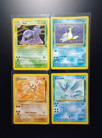 Pokémon - 4 Card - Lapras Holo - Muk Holo - Hitmonlee Raro -, Nieuw