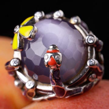 Zilveren geëmailleerde ring met Swarovski-kristal – Bloemen