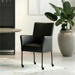 Leren eetkamerstoel Comfort met wieltjes en armleuning -, Huis en Inrichting, Stoelen, Zwart, Nieuw, Leer, Ophalen of Verzenden