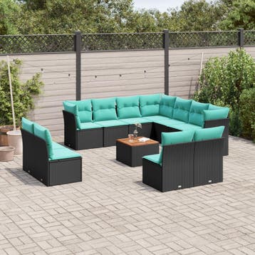 vidaXL 12-delige Loungeset met kussens poly rattan zwart, Verzenden, Loungeset