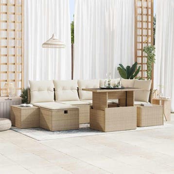 vidaXL Tuinbank Set 7 st Beige poly rattan, Verzenden, Nieuw