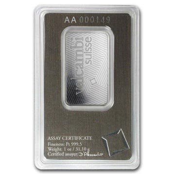 1 Troy Ounce - Platina .999 - 1oz Valcambi Suisse .9995 Fine, Postzegels en Munten