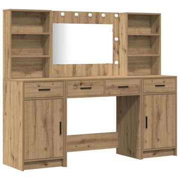 vidaXL Dressing tafel set met LED 3 st Artisan Eiken Bewerkt, Verzenden